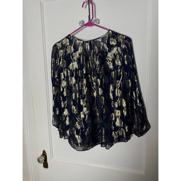 Lilly Pulitzer Beccer Silk Clip Top Navy Blue Gold Blouse Top Women's XS - Picture 10 of 10